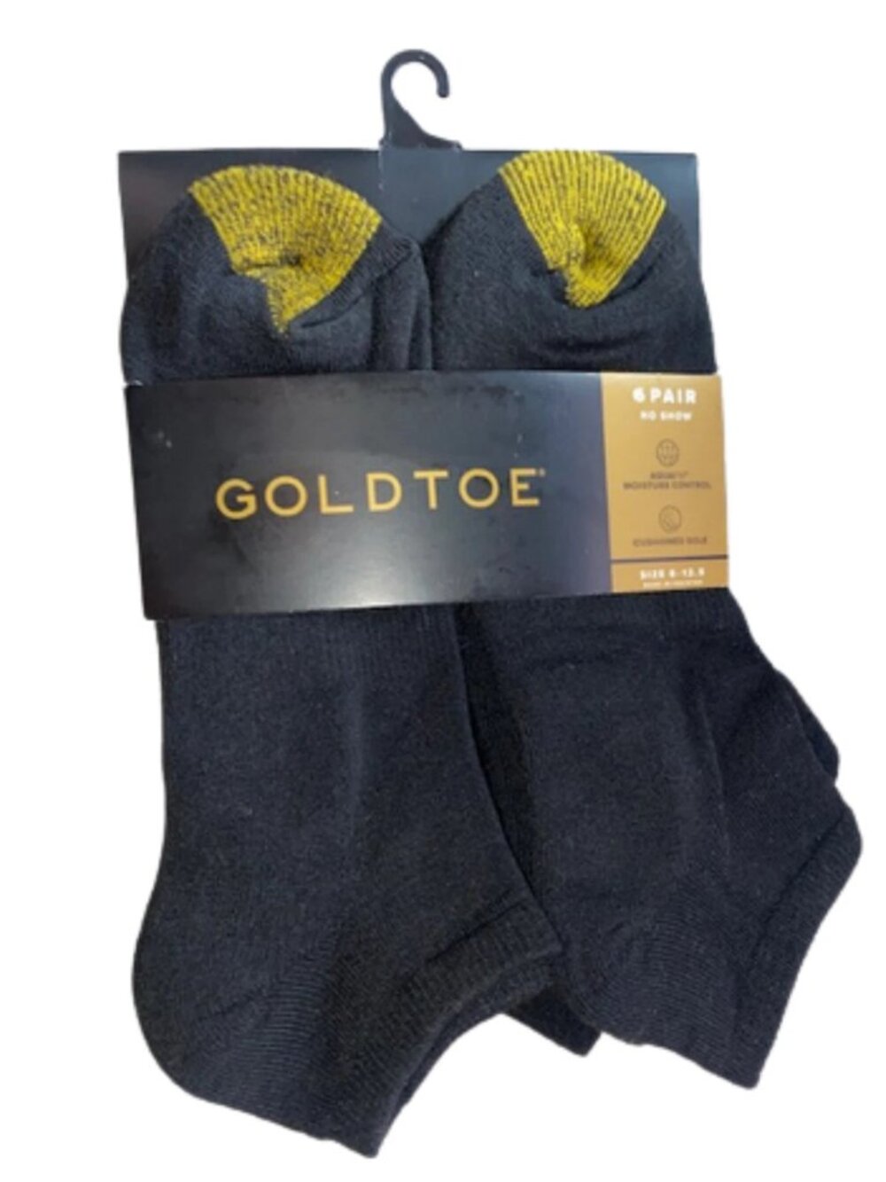 Gold Toe 6 Pair Men's Black No Show Socks, Moisture AquaFX Moisture Control